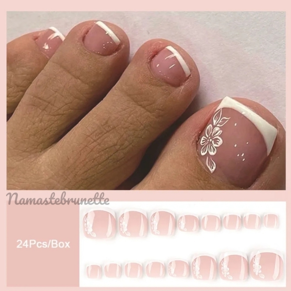 2/$16 Floral French Tip Toenails Press On Nails